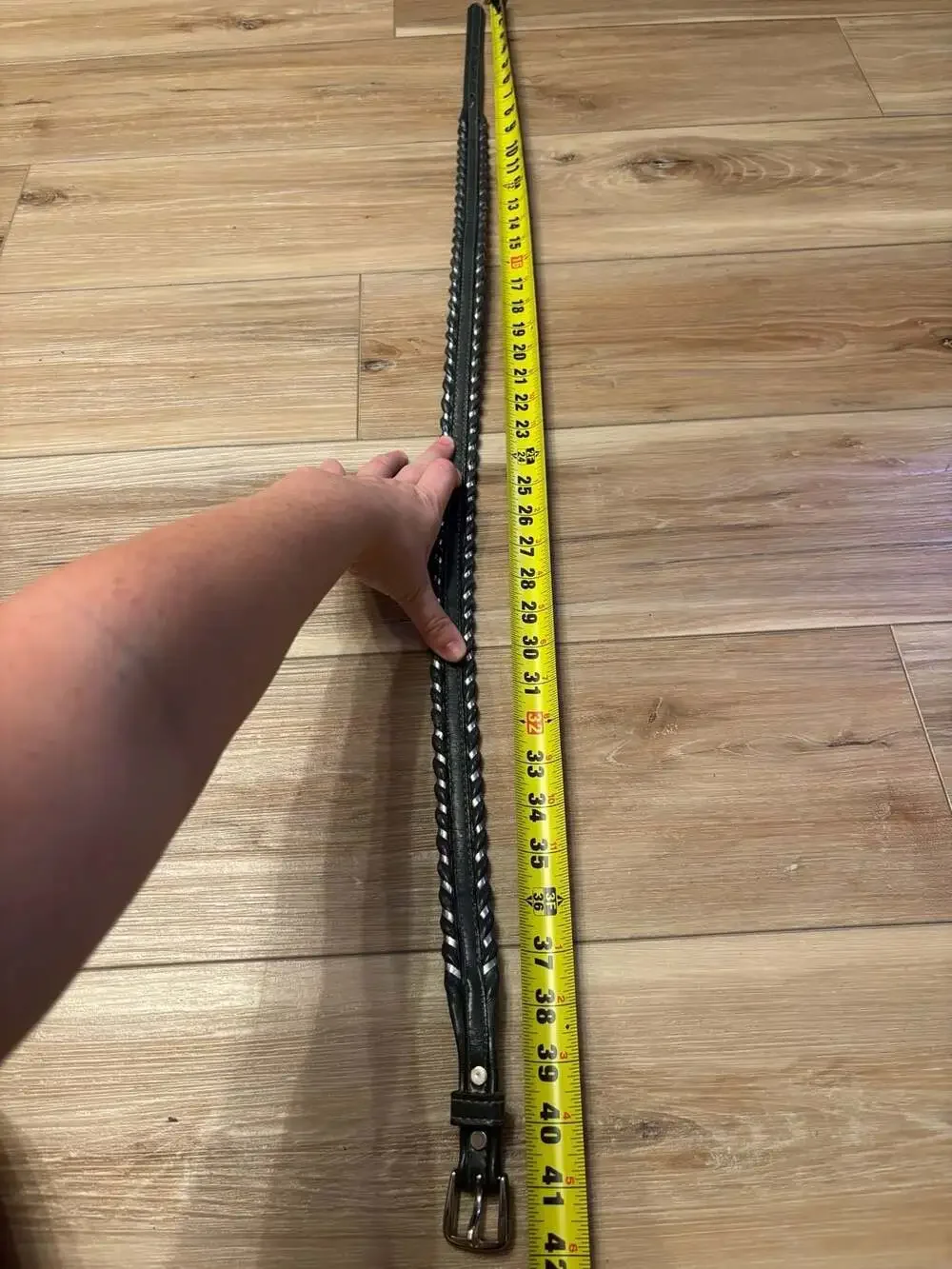 Western Genuine Leather Braided Belt with Silver braid